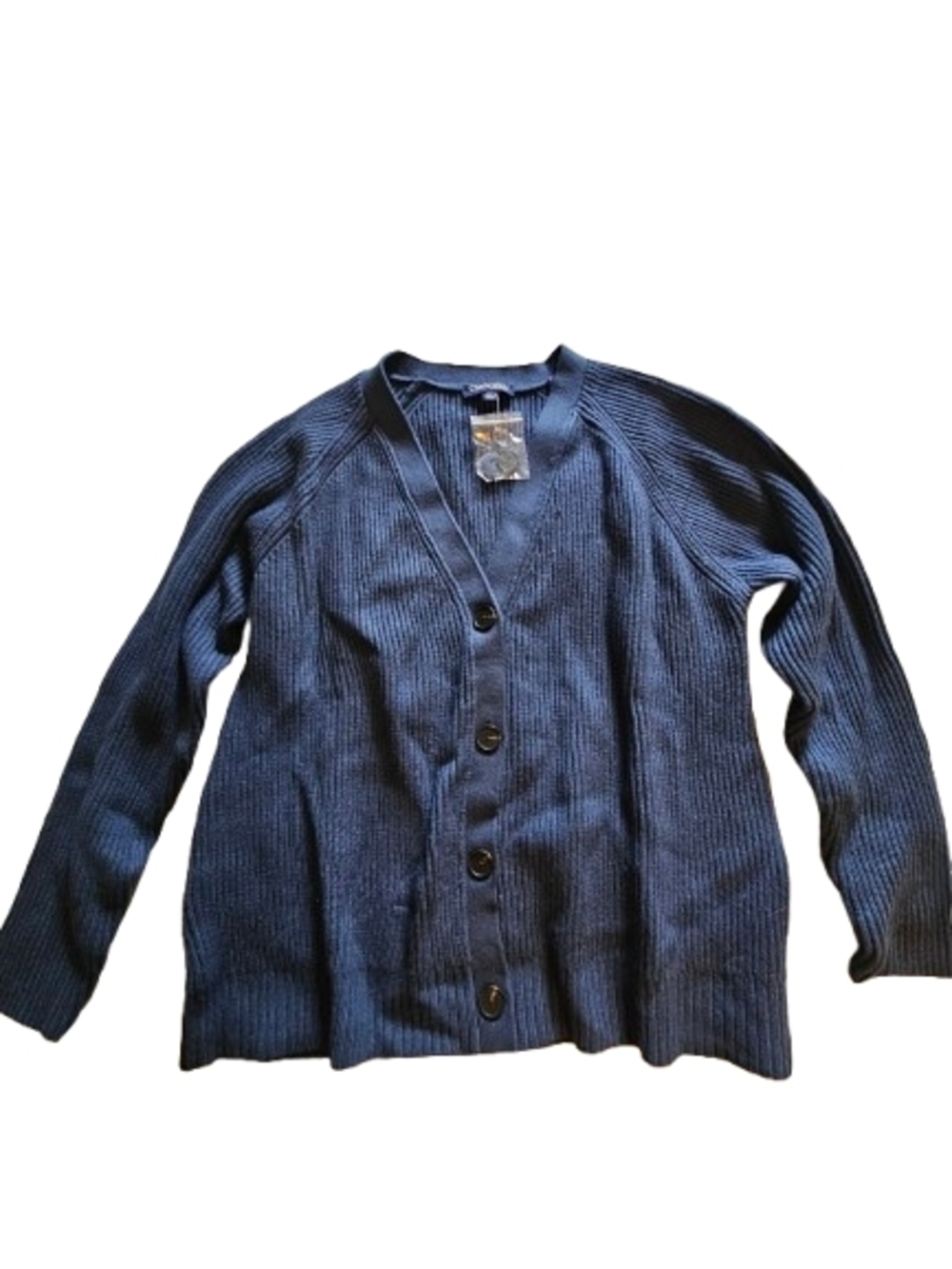 Chadwicks Navy Ribbed Button-Front Cardigan